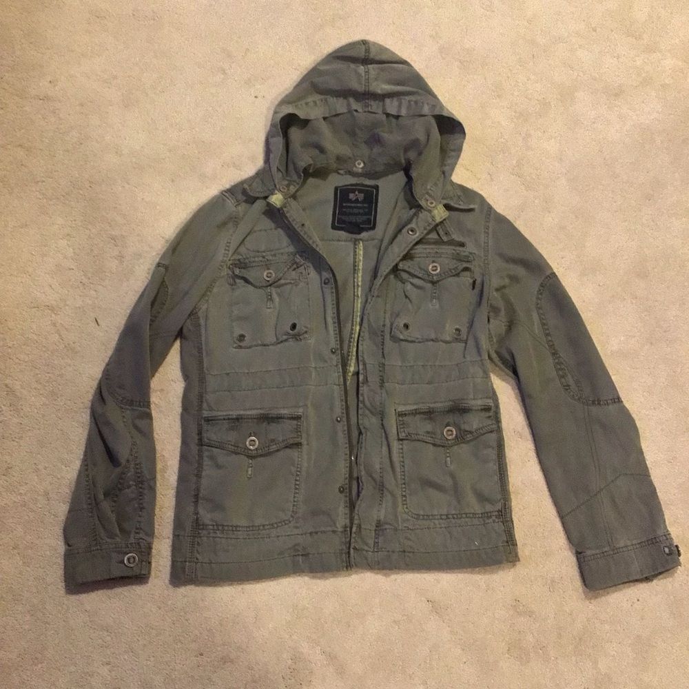 Alpha Industries Flight Jacket Army Green Military Removable Hood